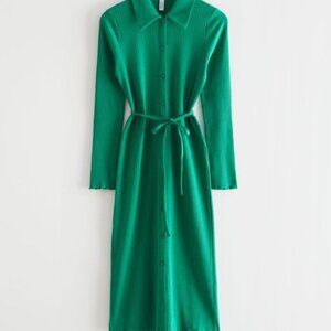 & Other Stories Green Sweater Dress with Tie Belt - Size S